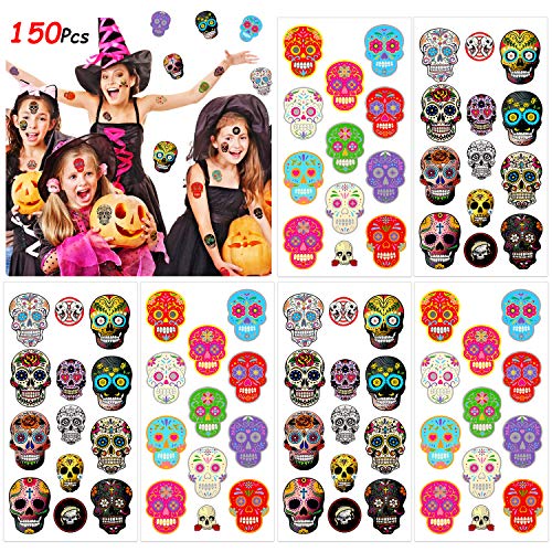 HOWAF Halloween Tatuajes Temporales para Niños Niñas, Halloween Mascarada Día de los Muertos cráneo Cara Tatuajes Pegatinas para niños Infantiles Fiesta de Halloween Regalo