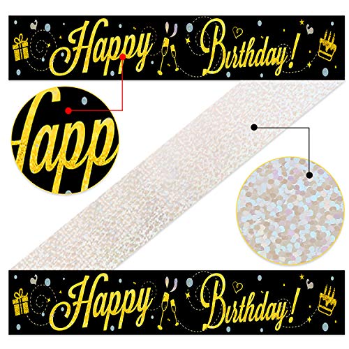 HOWAF Kit de decoración cumpleaños, 2,7 m Pancarta holográfica de Feliz cumpleaños y 70 cumpleaños Globos de Latex para Mujer y Hombre 70 cumpleaños decoración Fiesta de Suministros, Oro Negro