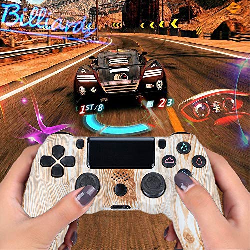 Hppbody Mando para PS4, Controlador Inalámbrico para Playstation 4, Panel Táctil Gamepad con Doble Vibración y Función de Audio, Agarre Antideslizante y Panel Táctil LED, Wood Grain Color