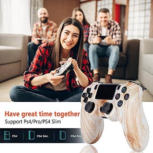 Hppbody Mando para PS4, Controlador Inalámbrico para Playstation 4, Panel Táctil Gamepad con Doble Vibración y Función de Audio, Agarre Antideslizante y Panel Táctil LED, Wood Grain Color