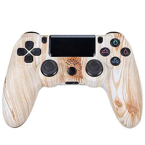 Hppbody Mando para PS4, Controlador Inalámbrico para Playstation 4, Panel Táctil Gamepad con Doble Vibración y Función de Audio, Agarre Antideslizante y Panel Táctil LED, Wood Grain Color