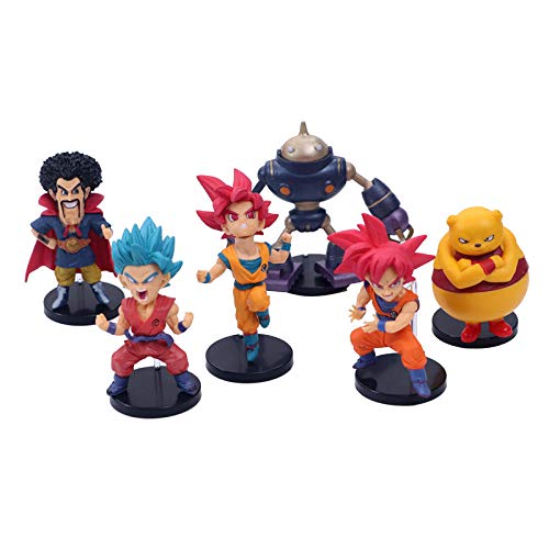 HQYCJYOE Personajes de Anime Modelo 6 unids/Set Dragon Ball Z Goku Super Saiya Pelo Azul Majin Buu Mr. Satan Trunks PVC estatuilla colección muñeca 9cm