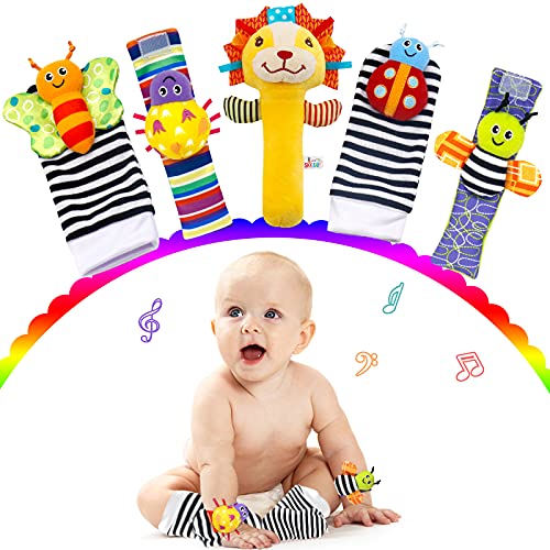 HUADADA Juguete sonajero para bebé en forma de muñeca y calcetines, 5 unidades, para recién nacidos, juguete educativo para niños y niñas, multicolor, para recién nacidos de 0 a 12 meses.