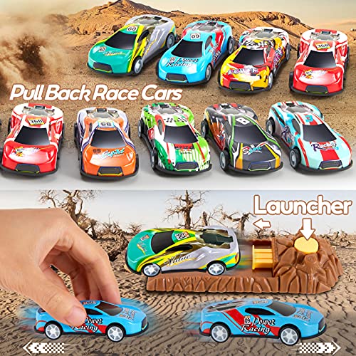 HYAKIDS 3 en 1 Camión Transportador de Dinosaurios Transportador de Coches con 6 Mini Dinosaurios Figuras y 8 Tire hacia Atrás Coches Regalos para Niños Niñas 3 4 5 Años