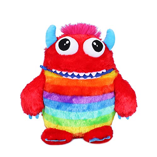 I LOVE FANCY DRESS LTD Paquete de 4 juguetes suaves de peluche con diseño de monstruos de Worry Yummy Monster, tamaño grande, 40 cm, color azul, rojo y verde con cremallera morada