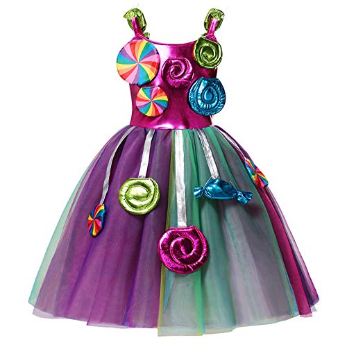 IEFIEL Disfraz Payaso de Circo para Niña Vestido Princesa con Caramelos de Fiesta Navidad Carnaval Halloween Cosplay Costume Niña Multicolor 3-4 años