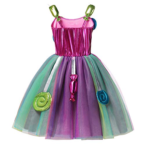 IEFIEL Disfraz Payaso de Circo para Niña Vestido Princesa con Caramelos de Fiesta Navidad Carnaval Halloween Cosplay Costume Niña Multicolor 3-4 años