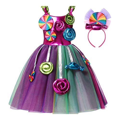 IEFIEL Disfraz Payaso de Circo para Niña Vestido Princesa con Caramelos de Fiesta Navidad Carnaval Halloween Cosplay Costume Niña Multicolor 3-4 años