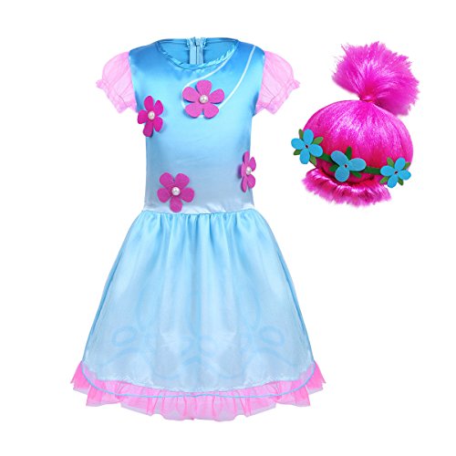 iiniim Disfraz Infantil de Princesa Niña para Halloween Fiesta Ceremonia Cumpleaños Vestido Folr con Peluca Rosa Tutú Volante Traje de Disfraces Bebé Niña 18 Meses - 10 Años Azul&Rosa 18-24 Meses