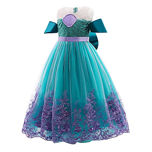 IMEKIS Niñas Vestido de Sirenita Princesa Lentejuelas Tutu Halloween Cosplay Disfraz de Carnaval de Navidad con Accesorios Traje de Fiesta de Cumpleaños de Lujo Verde 5-6 años