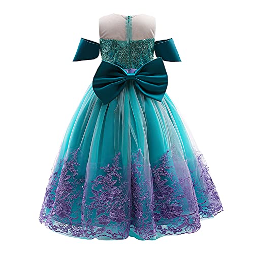 IMEKIS Niñas Vestido de Sirenita Princesa Lentejuelas Tutu Halloween Cosplay Disfraz de Carnaval de Navidad con Accesorios Traje de Fiesta de Cumpleaños de Lujo Verde 5-6 años