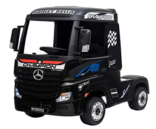 Indalchess Camión eléctrico Infantil Mercedes Actros 12v, 4WD, batería 2x12V7ah, 2.4ghz RC, Negro