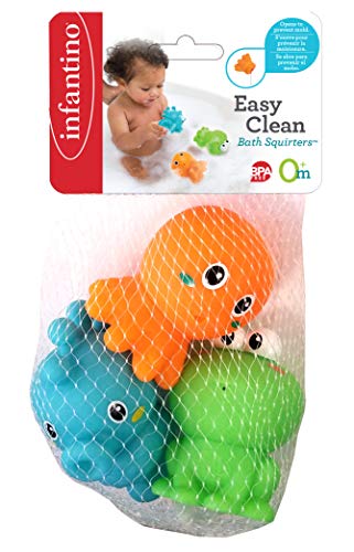 Infantino Suave para agarrar o Hacer gominolas Senso Plug & Squirt Trio – Caballito de mar Pulpo y Rana Desmontable fácil de Limpiar, Multicolor.