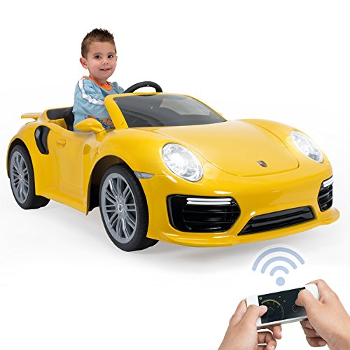 Injusa - Coche Porsche 911 Turbo S con control remoto a batería 6V para niños +3 años con luces y conexión MP3 (7182)