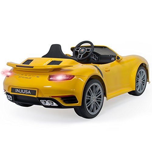 Injusa - Coche Porsche 911 Turbo S con control remoto a batería 6V para niños +3 años con luces y conexión MP3 (7182)