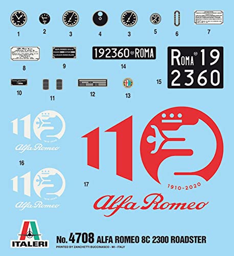 Italeri 4708S 1:12 Alfa Romeo 8C/2300 1931-33-réplica Fiel, modelismo, Hobby, encolado, Kit de plástico, Montaje, Color Red (4708)