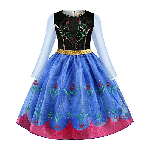 IWEMEK Disfraz Anna Niña Vestido de Princesa Ana con Capa Accesorios Set Traje Carnaval Halloween Navidad Fiesta Theme Fancy Dress Costume Regalos de cumpleaños Outfits Azul Set 2-3 años