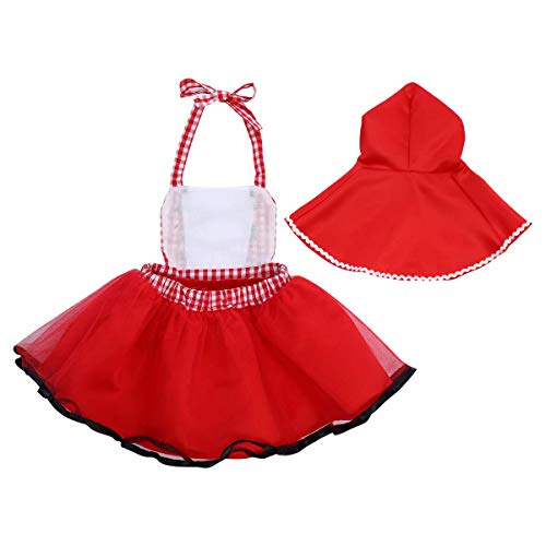 IWEMEK - Disfraz de Caperucita Roja para bebé y niña, vestido de princesa con capucha + capa con capucha para carnaval rojo 12-18 Meses