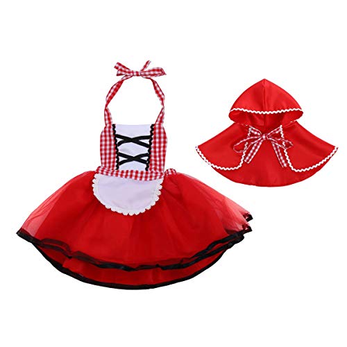 IWEMEK - Disfraz de Caperucita Roja para bebé y niña, vestido de princesa con capucha + capa con capucha para carnaval rojo 12-18 Meses