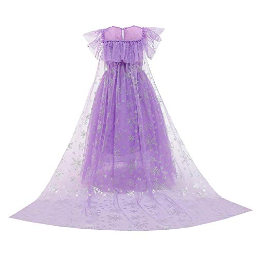 IWEMEK - Disfraz de princesa Elsa con capa + accesorios de Frozen, 2 disfraz de carnaval Halloween y Navidad, vestido de fiesta de cumpleaños para niños de 4 a 9 años, Morado Set, 4-5 Años