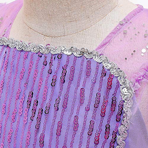 IWEMEK - Disfraz de princesa Elsa con capa + accesorios de Frozen, 2 disfraz de carnaval Halloween y Navidad, vestido de fiesta de cumpleaños para niños de 4 a 9 años, Morado Set, 4-5 Años