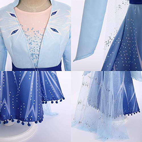 IWEMEK Disfraz Elsa Vestido de Princesa con Abrigo Capa y Accesorios Reina Nieves Traje Carnaval Halloween Navidad Fiesta de Cumpleaños Disfraces para Niñas #02 Trajes Azules 4-5 años