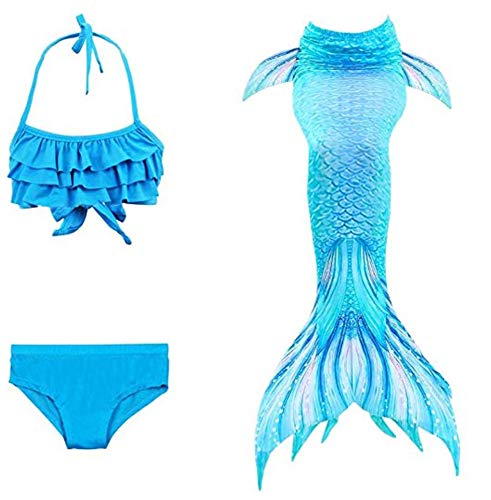 J26 Disfraz de sirena para niña, cosplay, traje de baño de 3 piezas, traje de baño (turquesa, 130)