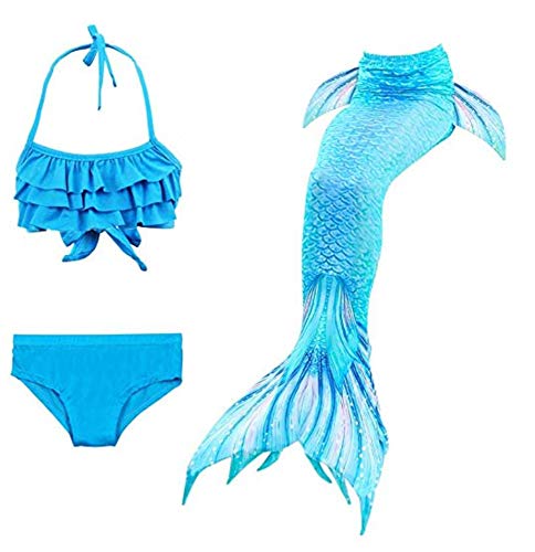 J26 Disfraz de sirena para niña, cosplay, traje de baño de 3 piezas, traje de baño (turquesa, 130)