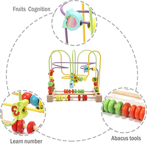 Jacootoys Frutas Laberintos de Abalorios Madera Cuentas Motricidad Fina Abaco Juegos Cube Educativos Juguetes para Niños 3 4 5 Años