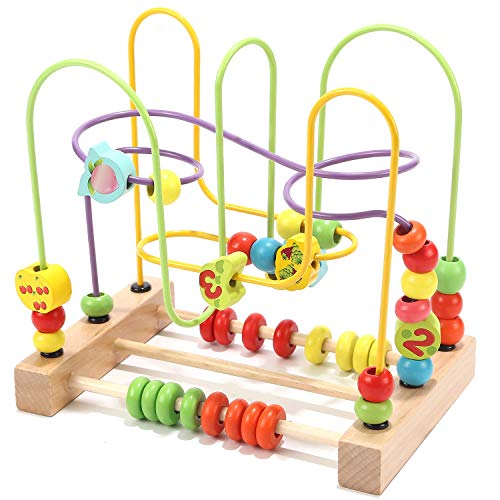 Jacootoys Frutas Laberintos de Abalorios Madera Cuentas Motricidad Fina Abaco Juegos Cube Educativos Juguetes para Niños 3 4 5 Años