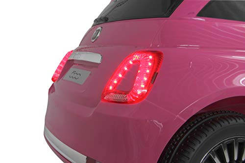 Jamara 460443 – Ride-on Fiat 500 Fucsia 12V - Arranque Suave sin Llave, MicroSD, AUX, USB, Faro LED, Ruidos, Claxon, 2 Motores potentes, Batería Potente, Ruedas Ultra-Grip