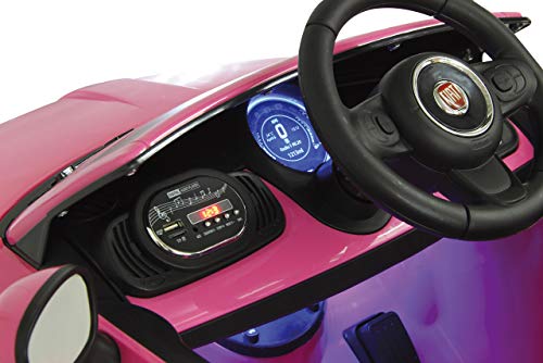 Jamara 460443 – Ride-on Fiat 500 Fucsia 12V - Arranque Suave sin Llave, MicroSD, AUX, USB, Faro LED, Ruidos, Claxon, 2 Motores potentes, Batería Potente, Ruedas Ultra-Grip