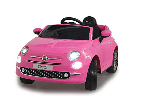 Jamara 460443 – Ride-on Fiat 500 Fucsia 12V - Arranque Suave sin Llave, MicroSD, AUX, USB, Faro LED, Ruidos, Claxon, 2 Motores potentes, Batería Potente, Ruedas Ultra-Grip