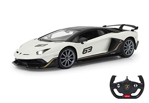 Jamara Lamborghini Aventador SVJ 1:14 2,4 GHz, con Licencia Oficial, hasta 1 Hora de conducción a Aprox. 11 km/h, Detalles Perfectamente reproducidos, Acabado, Color Blanco (405172)