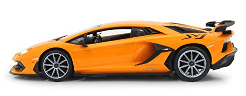 JAMARA Lamborghini Aventador SVJ 1:14 2,4 GHz, con Licencia Oficial, hasta 1 Hora de Tiempo de conducción a Aprox. 11 km/h, Detalles Perfectamente reproducidos, Acabado, Color Naranja