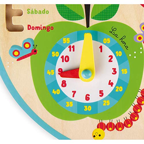 Janod - Calendario Educativo Infantil «A lo Largo del Tiempo» de Madera - Versión En Español - A partir de 3 Años, J09621