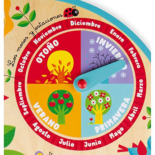 Janod - Calendario Educativo Infantil «A lo Largo del Tiempo» de Madera - Versión En Español - A partir de 3 Años, J09621