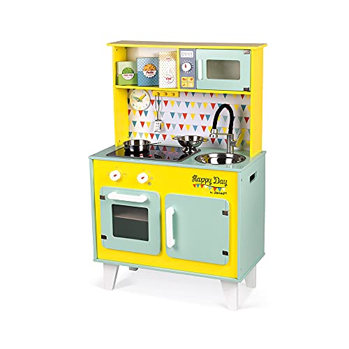 Janod- Happy Day Cocina para Niños, Color azul/amarillo (Juratoys J06564)