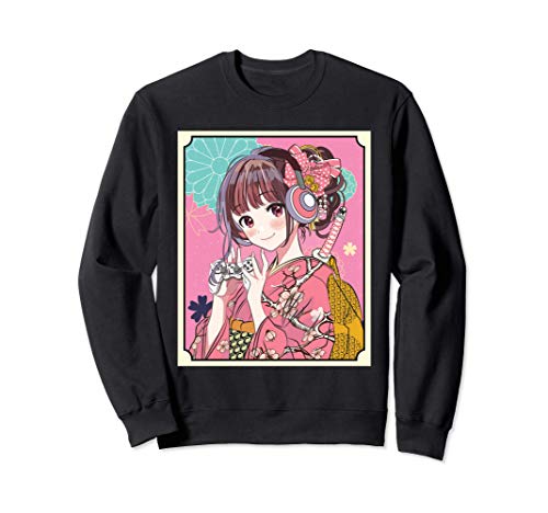 Japanese Lady Samurai Video Games Player Katana Console Sudadera