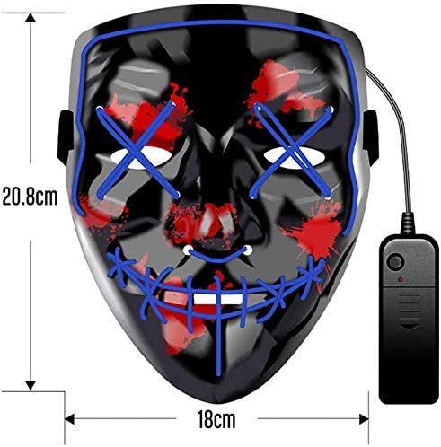 JCT Halloween LED Máscaras Purga Grimace Mask Horror Mask Scary LED Ilumina Máscaras para Halloween, Fiestas de Disfraces, Mascaradas, Carnavales, Regalos For Adultos Infantiles (Azul)