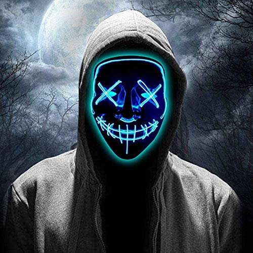 JCT Halloween LED Máscaras Purga Grimace Mask Horror Mask Scary LED Ilumina Máscaras para Halloween, Fiestas de Disfraces, Mascaradas, Carnavales, Regalos For Adultos Infantiles (Azul)