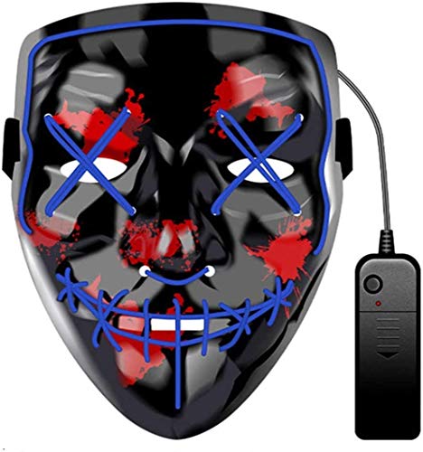 JCT Halloween LED Máscaras Purga Grimace Mask Horror Mask Scary LED Ilumina Máscaras para Halloween, Fiestas de Disfraces, Mascaradas, Carnavales, Regalos For Adultos Infantiles (Azul)