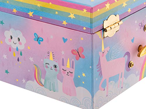 Jewelkeeper - Caja Musical para Joyas para Niñas, con Unicornio Algodón de Azúcar, con Cajón Extraíble - Over The Rainbow