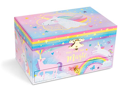 Jewelkeeper - Caja Musical para Joyas para Niñas, con Unicornio Algodón de Azúcar, con Cajón Extraíble - Over The Rainbow