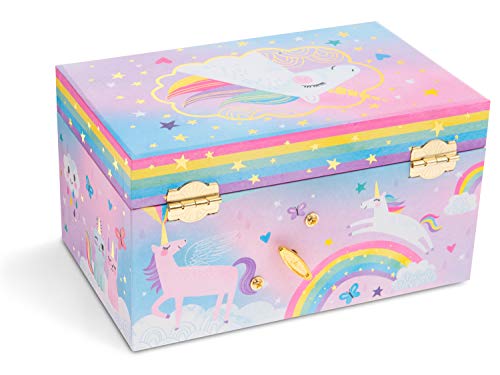 Jewelkeeper - Caja Musical para Joyas para Niñas, con Unicornio Algodón de Azúcar, con Cajón Extraíble - Over The Rainbow