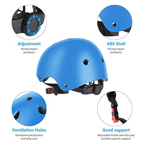 JIM'S STORE Casco y Protecciones Ajustable Infantiles Set Rodilleras Coderas para Bicicleta Scooter Ciclismo Rodillo Patinaje(Azul)