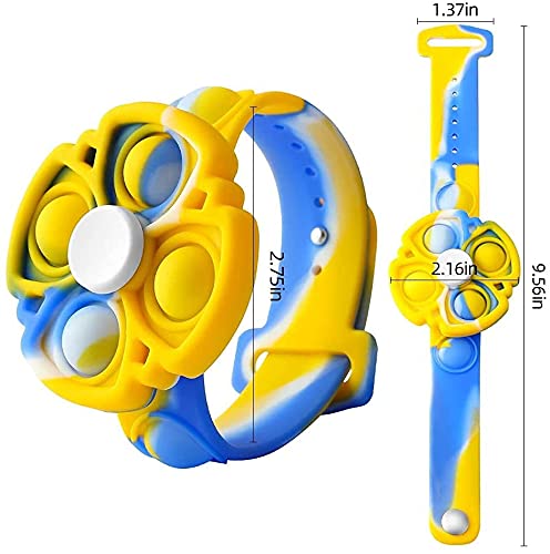 johgee Fidget Pulseras Juguete 360 ​​Spin Descompresión Burbuja Pulsera Dedo Pulsera Juguete Push Pop Stress Reliever Pulsera de Silicona para niños y Adultos (Amarillo Azul Colorido)