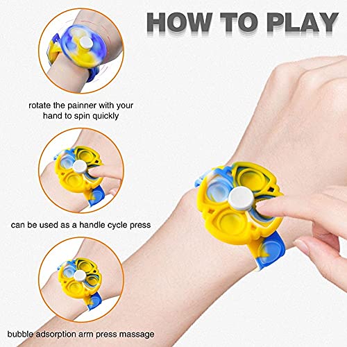 johgee Fidget Pulseras Juguete 360 ​​Spin Descompresión Burbuja Pulsera Dedo Pulsera Juguete Push Pop Stress Reliever Pulsera de Silicona para niños y Adultos (Amarillo Azul Colorido)