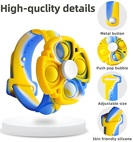 johgee Fidget Pulseras Juguete 360 ​​Spin Descompresión Burbuja Pulsera Dedo Pulsera Juguete Push Pop Stress Reliever Pulsera de Silicona para niños y Adultos (Amarillo Azul Colorido)