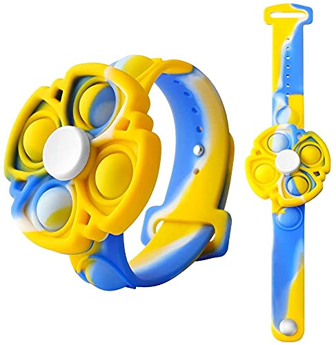 johgee Fidget Pulseras Juguete 360 ​​Spin Descompresión Burbuja Pulsera Dedo Pulsera Juguete Push Pop Stress Reliever Pulsera de Silicona para niños y Adultos (Amarillo Azul Colorido)